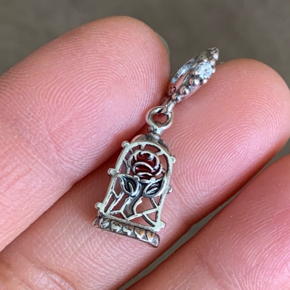 NWOT Disney Beauty & the Beast Enchanted Rose Dangle Charm Sterling Silver 925 - Picture 3 of 12